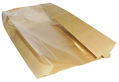 PZ 100 SACCHETTO CON FINESTRA CM 17X34 IN CARTA ANTIGRASSO BUSTA PER PANE PIZZETTE BISCOTTI DOLCI E ALIMENTI PAPER BAG