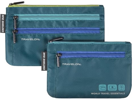 Travelon Uni-Erwachsene World Travel Essentials, 2er-Set Geld-und Reisepass-Organizer Reisebeutel, Pfauenblaugrün