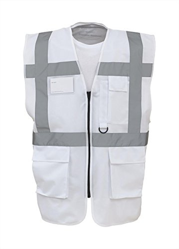 Expert Workwear Coloured Hi Vis Executive Vest High Viz Vests Zip with Pockets - 18 Colours (3XL, White)