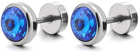 2 Herren Damen Ohrringe mit 6mm Blau Zirkonia Fake plugs Ohr Cheater Tunnel Gauges Ohr-Piercing Edelstahl