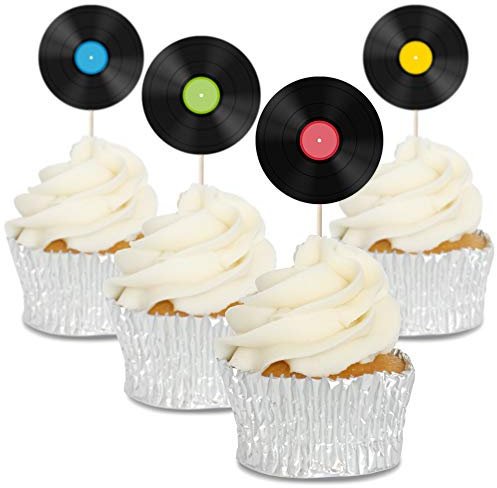 Record Cupcake Toppers 12/pk - Records - Vinyl - Cake Decorations - Picks - Pic