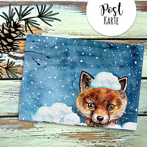 ilka parey wandtattoo-welt A6 Weihnachtskarte Postkarte Print Fuchs im Schnee Winterabend Grußkarte Karte pk210