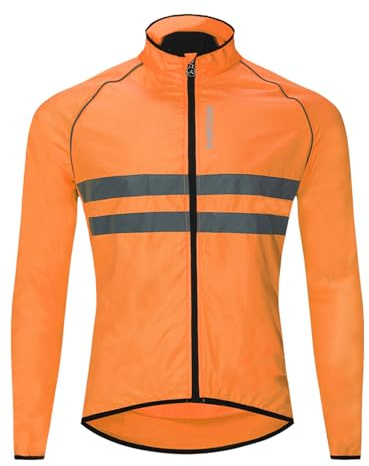 WOSAWE Hommes Vestes de Cyclisme Coupe-Vent Imperméable Vélo Vêtements Manches Longues VTT Manteau (BL215 Orange L)
