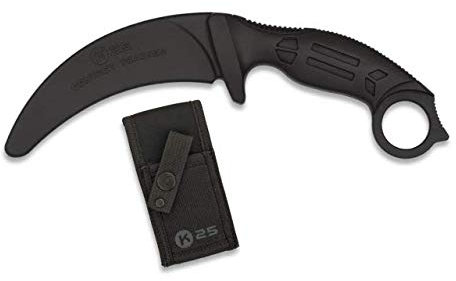 Cuchillo Entrenamiento de goma Negro Hoja 10,6 para entrenar artes marciales, dummy, airsoft, paintball, practicar, decoración, 100% seguro K25 32336 + Portabotellas de regalo