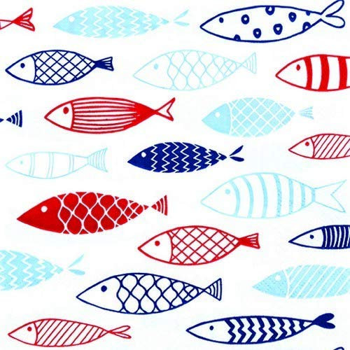 20 Servietten Fische im Schwarm rot-blau als Tischdeko für Maritime Feste 33x33cm