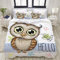 PENGTU Bedding Bettwäsche-Set,Eulen-Karikatur-Schmetterling Hallo Print,Mikrofaser Bettbezug und Kissenbezug - (135 x 200 cm)