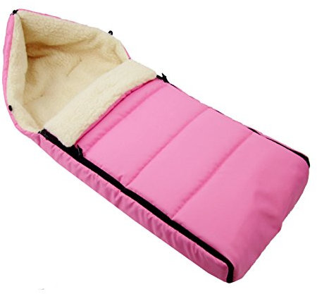 BAMBINIWELT Fußsack aus Lammwolle 108 cm – Winterfußsack für Kinderwagen, Buggy – universell passend, warm, waschbar & wasserabweisend – liniert (rosa)