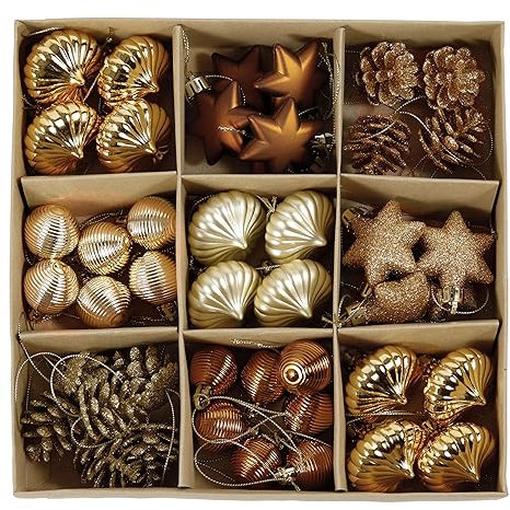 Valery Madelyn Christmas Baubles,45pcs 3-5cm Woodland Copper and Gold Christmas Ball Ornaments for Tree Decorations