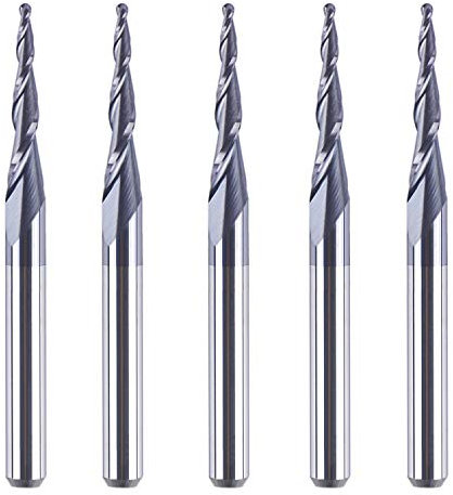 SpeTool 5 Stück/Packung konischer Kegel, 1/8 Schaftfräser, 0,5 mm Schneidradius (1,0 mm Durchmesser), 3D-Holzgravur, CNC-Fräser-Bits