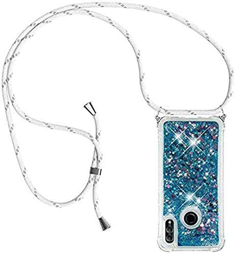 Handykette Hülle Kompatibel mit Huawei Honor 10 Lite/P Smart 2019 mit Band -Quicksand Glitzer Silikon Handyhülle mit Kordel Umhängenband - Schnur mit Treibsand Case zum Umhängen