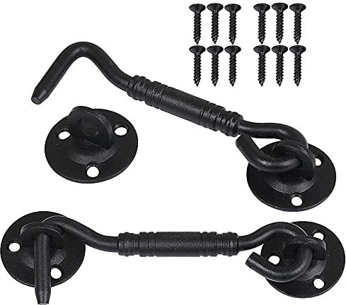 FLZONHUT 2 Stück Sturmhaken, Kabinenhaken Beschläge,Edelstahl Kabinenhaken mit Schrauben für Garagentor Fenster,gartenhaus(schwarz)