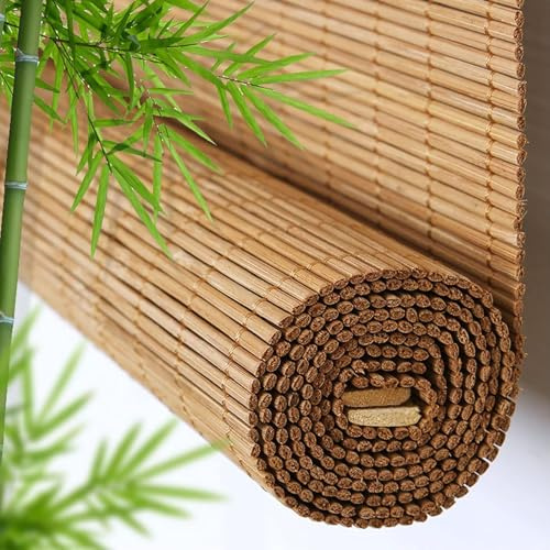 Natural Bamboo Roller Blind,Bamboo Blinds,Roman Roller Shades For Window/Door/Patio,Ceiling or Wall Installation,Light-Transmissive,Non-Transparent,All Installation Parts Included (70x100cm/28x39in)