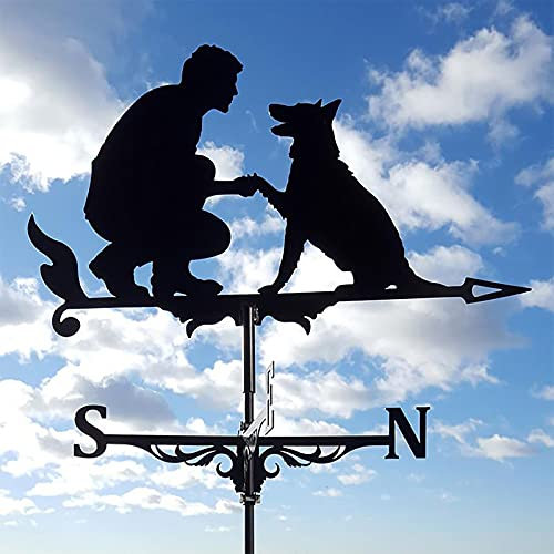 Wetterfahne Mensch und Hund Wetterhahn ,Retro Windrichtungsanzeiger aus Metall mit Fester Halterung,Wetterfahne Betreff Dach Deko,für Garten Gartenhaus Dach Terrasse Hof Ornament (30cm*55cm)