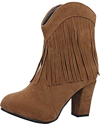 Stiefel Damenmode Fransen Einfarbig Matt Dicke High Heel Stiefeletten