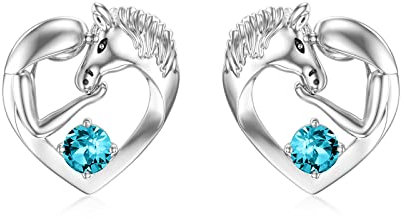 Pferde Ohrringe Sterling Silber 925 Mädchen Kinder Ohrstecker, Pferde Schmuck Geburtstagsgeschenke für Mädchen Frauen Tochter Enkelin (Simulierter Blauer Zirkon)