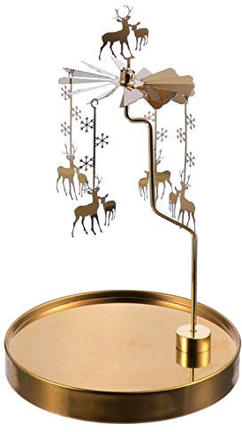FOMIYES Karussell Teelicht Rotierende Kerzenhalter Teelichthalter Kerzenständer Spinning Rentier Schneeflocken Anhänger Teelichter Teller Halter Weihnachtsdeko Weihnachten Tischdeko