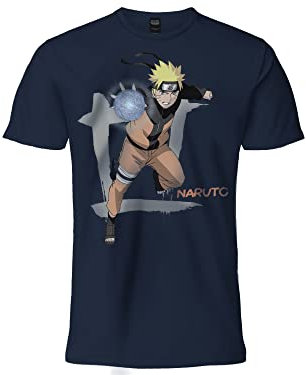 Difuzed T-shirt modèle Naruto Uzumaki avec imprimé devant. Bleu marine 100% coton. Unisexe. Produit officiel. Tailles pour enfant., bleu foncé, 7-8 ans