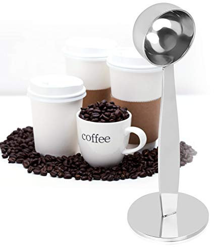 Cuchara para café, soporte 2 en 1 Cuchara para medir café Espresso Sello Cuchara para café de acero inoxidable Cuchara para medir y apisonar café para café molido y frijoles