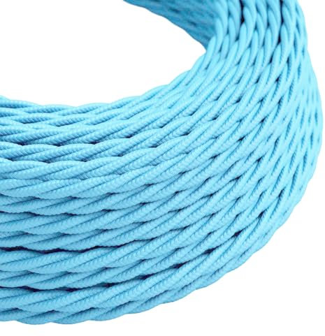LEDSone Light Blue 16ft Vintage 2 Core Twisted Cable Fabric Cloth Covered Electrical Wire, 5m 2 Conductors 18 Gauge Textile Electric Cable Wire Coated in Color Vintage Fabric for Lighting DIY Project