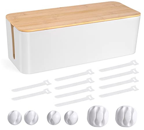 Kabel-Management-Box – Holzstil, große Kabel-Organizer-Box zum Verstecken von Drähten und Steckdosenleisten | Schreibtisch-Computerkabel-Organizer-Box | sicheres ABS-Material | 40,6 cm (L) x 15,7 cm
