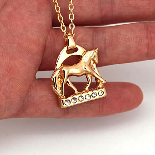 ZLING Crystal Horse Steigbügel Und Pferd Anhänger Halskette Zwei Farben Gold Und Silber Farbe Pferd Halsketten Schmuck Geschenk