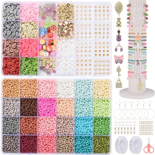 Kayarita Perlen für Armbänder,3mmPerlen Set,Armbänder Selber Machen,Perlen zum Auffädeln,Schmuck Armband Set,Bracelet Making Kit,DIY Perlensets für Geschenkidee,Feiertage,Geburtstage,Partys