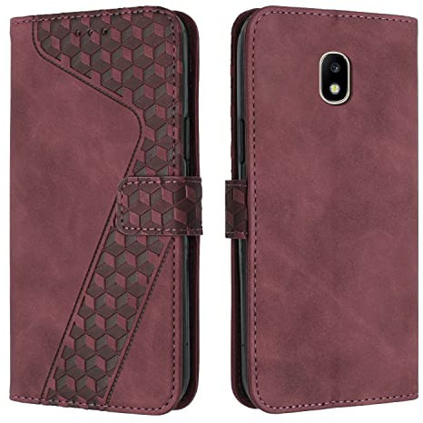 OKZone Coque pour Samsung Galaxy J730/J7 2017, Etui Protection Housse Premium en Cuir PU Portefeuille Étui Téléphone [Fermoir Magnétique] [Fentes pour Cartes] Flip Case（Rouge