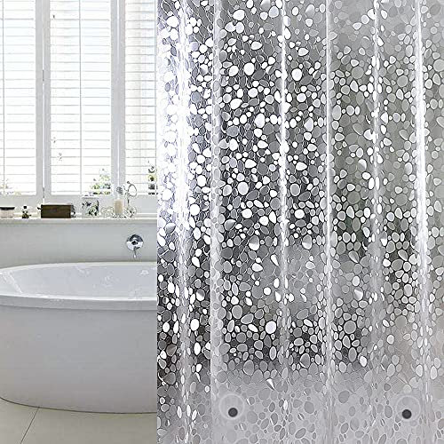 WELTRXE Tenda da Doccia Antimuffa 92 x 180 cm in EVA Impermeabile con 6 Anelli e Peso Magnetico Inferiore, Tenda da Bagno Semitrasparente 0.15 mm, Motivo Pietre 3D, per Vasca da Bagno