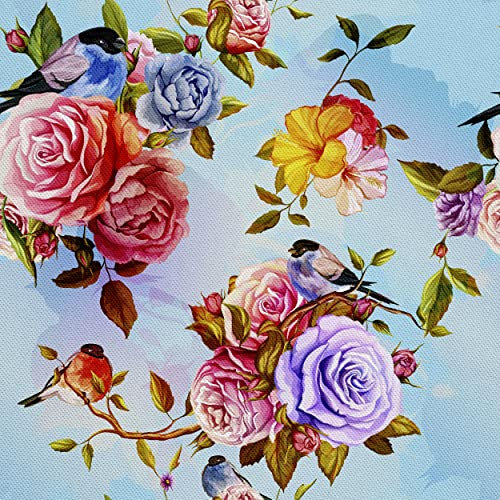 HEKO PANELS Stoff Oxford Wasserdichte Meterware Canvas-Stoff Polyester Stoff Zum Nähen Nähstoffe Möbelstoffe Dekostoffe Handwerken Wasserabweisend Blickdicht Blumen Vögel 1 Meter 155 x 100 cm