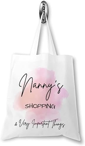 UNIQUEPGIFTS Einkaufstasche, Nanny-Geschenke von Enkelkindern, Nanny-Geburtstagsgeschenk, wichtige Nanny Things Tragetasche, weiß, Dimensions: 38 x 42 cm - Handle length 67cm