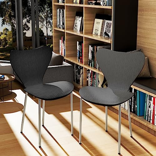Lot de 2 Chaise Salle a Manger, Chaises de Salle à Manger avec Dossier en Plastique, Chaise Scandinave avec Pieds en Métal, Chaise Salon pour Cuisine, Salle à Manger, Chambre à Coucher, Chaise Noir