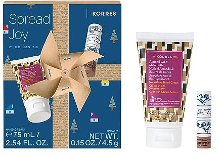 KORRES Hand- & Lippenpflege Geschenkset für Damen & Herren - intensive Pflege mit Mandelöl & Shea Butter für trockene Lippen & Hände: Handcreme 75ml +Cocoa Butter Lipbalm 4,5g