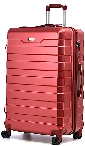 CMY Suitcase Medium Size Hard Shell Lightweight 4 Dual Spinner Wheels Trolley Luggage Suitcase Medium 24 Hold Check in Luggage TSA Combination Lock (Red Wine)