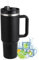 Praoahei 40oz Thermobecher mit Strohhalm und Henkel,1180 ML Doppelwandiger Edelstahl Heiße Kalte Getränke Vakuum Trinkbecher,Kaffeebecher für Zuhause Reisen Schwarz