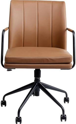 Kare Design Bürostuhl Charles, Braun, Schreibtischstuhl mit Armlehnen und Rollen, Höhenverstellbar, 360° Drehstuhl mit Kippfunktion, Leder-Optik, Bis 500 kg belastbar, 97x59x64 cm (H/B/T)