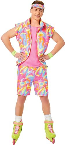 Barbie The Movie Skating Ken Herren Kostüm mit Kappe und Schweißbändern Neon 80er Jahre Skater Boy 80`s, Größe:M