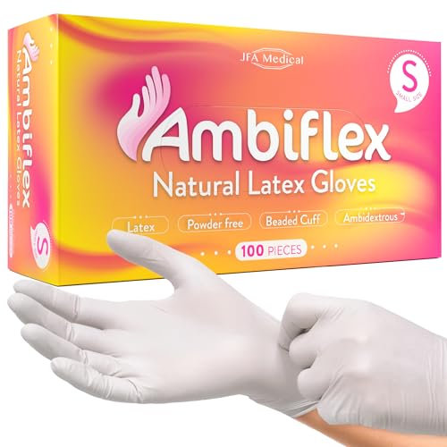 JFA Medical Disposable Powder Free Natural Latex Gloves - Box of 100 (Small)