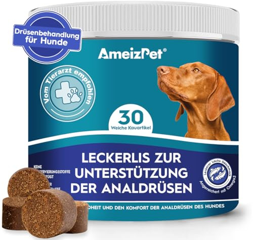 AmeizPet Analdrüsen Kausnacks für Hunde mit Ballaststoffen, 30 Stück | Analdrüsen Pflege Hund, Ballaststoff-Snack, Verdauungsgesundheit