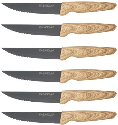 KASANOVA Set 6 coltelli bistecca con manico effetto legno beige