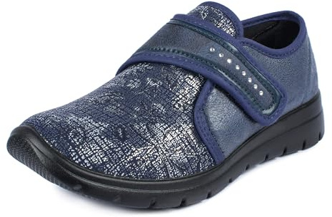 Aerosoft Damen Klett-Halbschuh Stretch 19 mit Wechselfußbett | Weit öffnender Klett-Hausschuh mit Stretchmaterial, herausnehmbarer Einlegesohle und rutschhemmender Sohle für hohen Komfort.