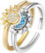 Verstellbar Sonne Mond Ring Set, Ringe Frauen Silber 925, Himmlische Sonne Ring Gold und Mond Matching Rings, Sun and Moon Rings Set Damenring Dupes Schmuck Geschenk für Frauen Valentinstag