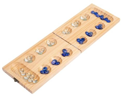 Wpsagek Jeu de Pierre Hus-Bao-Kalaha-, Jeu de Haricots Kalaha en Bois avec 48 Perles de Verre, Jeu de société de Voyage pour Enfant Adultes