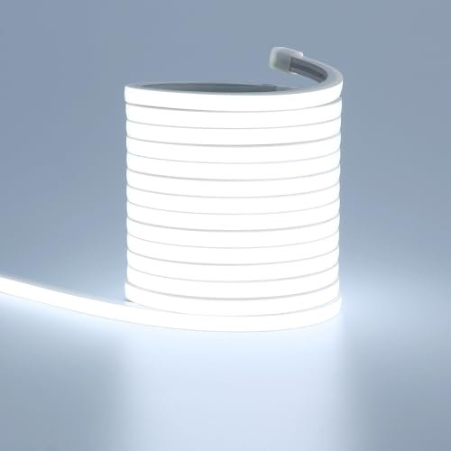 TOPAI LED Streifen Kaltweiss 5M Wasserdicht 24V Flexibel Neon LED Strip Schmal 6×6mm Breit Aussenbereich CRI>90 Sehr Hell DIY Outdoor LED Band Schneidbar für Küche Wohnzimmer Deko