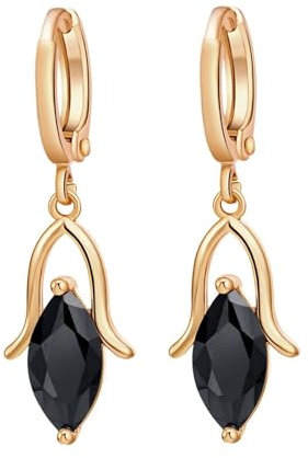 Ohrringe Tropfen Kupfer, Ohrringe Damen Schwarz Creolen mit Fischförmigem Marquise-Zirkonia Ohrringe Damen 9 x 30 mm