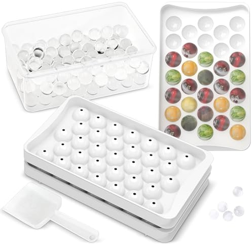 KICHLY Eiswürfelform, BPA-freier Eiswürfelform mit Deckel, ideal zum Kühlen von Cocktails und Kaffee, leicht zu entnehmen, 99 kugelförmige Kugeln, inklusive eiswürfelform groß und Eiszange