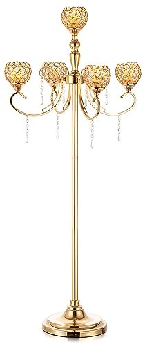 ISCBAFYX Candélabre en Cristal à 5 ​​Bras pour centres de Table de Mariage : bougeoirs dorés de 125 cm de Haut, bougeoir sur Pied, bougeoir en métal pour événement, fête, Noël, décoration