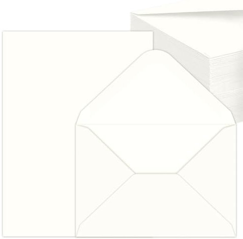 50 Sets Briefpapier mit Umschlag, Briefumschläge Kraftpapier und Blanko Karten zum Selbstgestalten für DIY, Einladungen, Grußkarten, Dankeskarten, DIN C6/A5, Weiße
