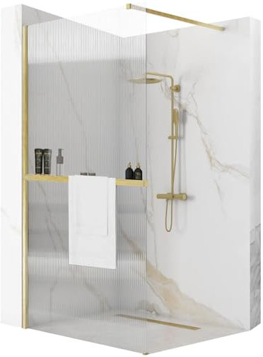 Rea Parete doccia Aero Intimo Gold Brush 100 Walk In + EVO Vetro temperato di sicurezza trasparente 8 mm (Oro)