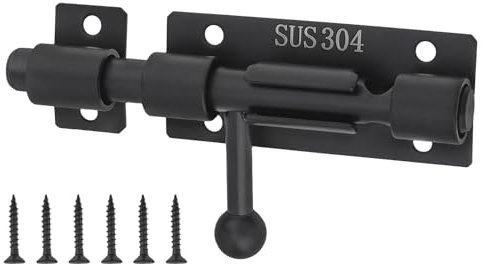 HOJLKLD Loquet de porte coulissant en acier inoxydable 304 de 10 cm avec trou de cadenas de 8 mm, boulon de 10 mm très résistant, noir