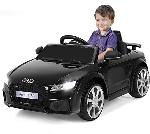 GOPLUS 12V Audi Elektroauto mit 2,4 Ghz Fernbedienung, Kinderfahrzeug mit Musik/Scheinwerfer/Hupe, 2,5-5 km/h, Sicherheitschloss an der Tür, für Kinder von 3-8 Jahre alt (Schwarz)